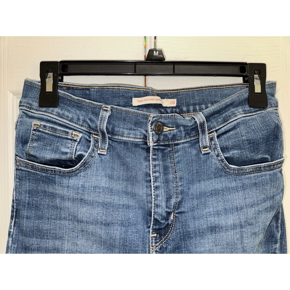 Levi's Women's 702 High Rise Super Skinny Distressed Blue Denim Jeans - Picture 3 of 7